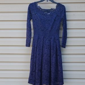 MissMay women's off shoulder a-line Navy Blue size XS swing floral lace dress